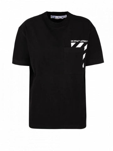 Diagonal Printing Pocket Short Sleeved T Shirt Black - OFF WHITE - BALAAN 1