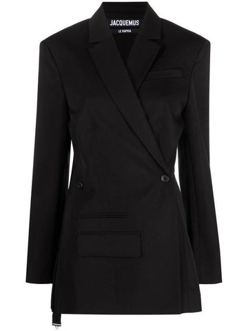 Women's La Best Tibau Crossover Double Breasted Blazer Jacket Black - JACQUEMUS - BALAAN 1