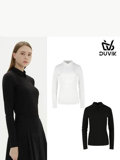 spandex ribbed Y-collar long sleeve t-shirt DD3WTS151BK - DUVIK - BALAAN 2