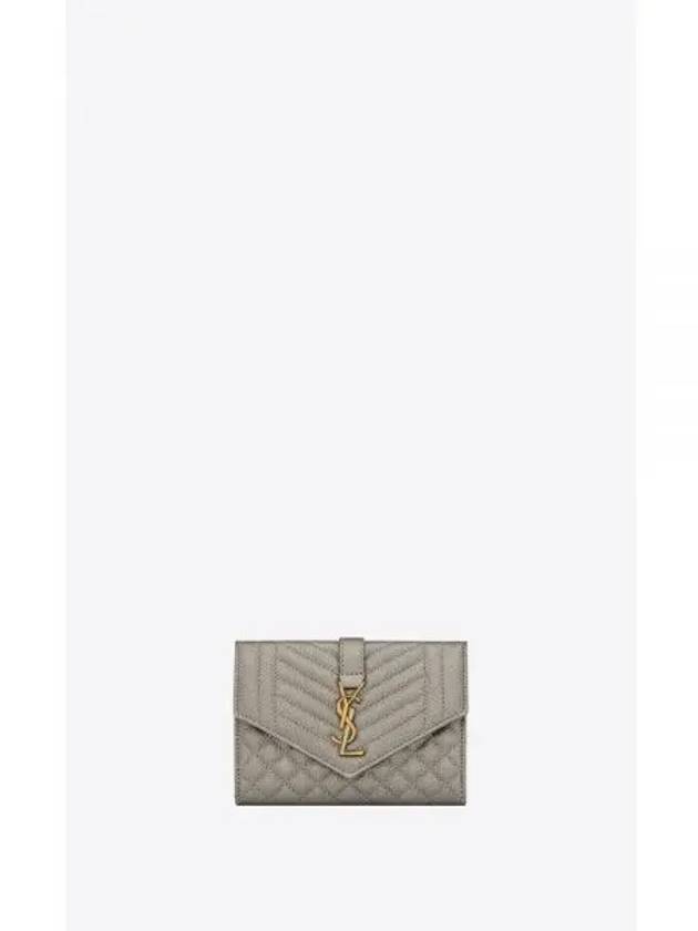 Matelasse Small Metallic Grain Embossed Leather Half Wallet Grey - SAINT LAURENT - BALAAN 2