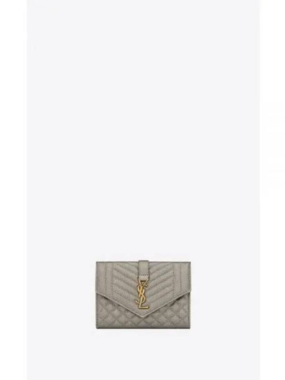 Matelasse Small Metallic Grain Embossed Leather Half Wallet Grey - SAINT LAURENT - BALAAN 2