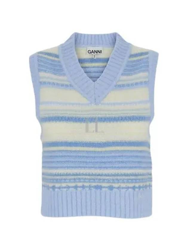 Striped Soft Wool Gilet Vest Light Blue - GANNI - BALAAN 2