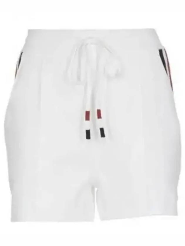 Stretch Viscose Intarsia Side Stripe Pintuck Shorts White - THOM BROWNE - BALAAN 2