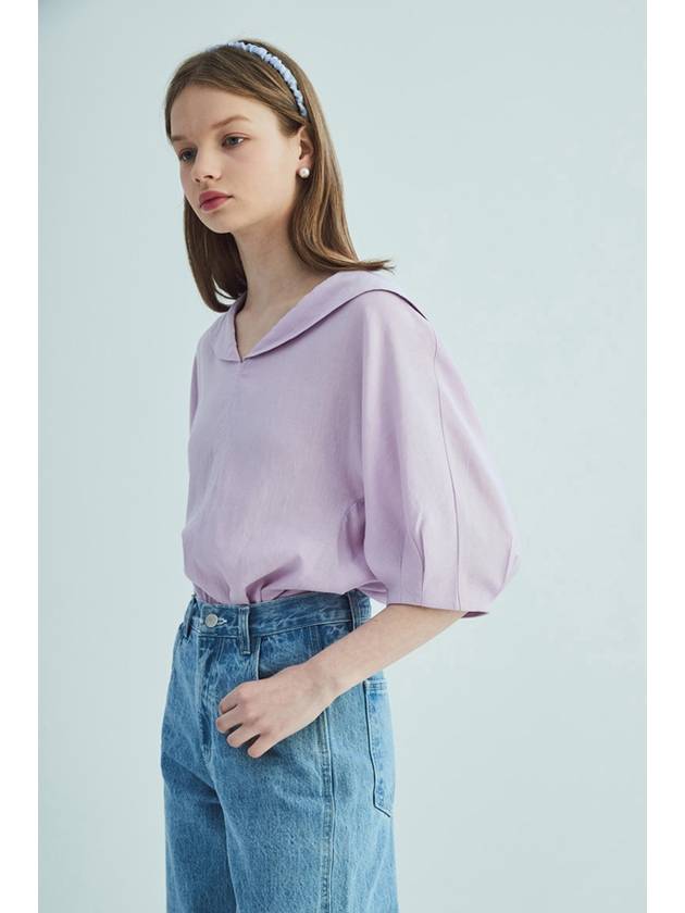 SAILOR COLLAR LINEN PUFF SLEEVE BLOUSELAVENDER - OPENING SUNSHINE - BALAAN 3