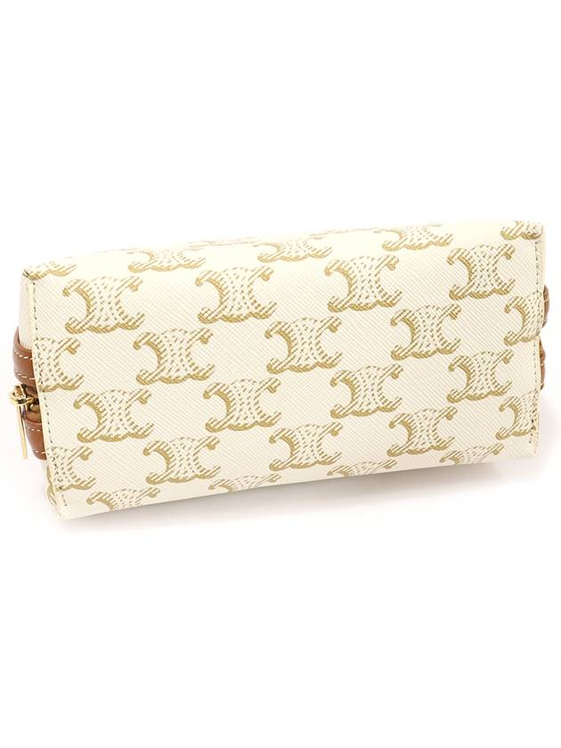 10E382CBX 01TA White Triomphe Canvas Tan Lambskin Chain Clutch Cross Bag - CELINE - BALAAN 5