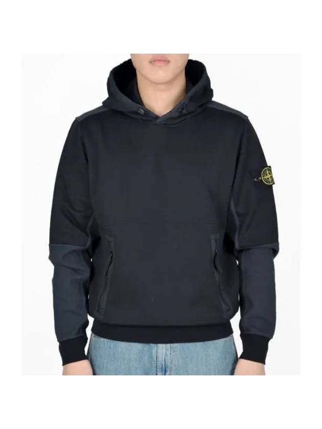 Regular Fit Mercerized Cotton Fleece Cotton Hoodie Navy - STONE ISLAND - BALAAN 1