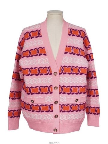 Cashmere V neck cardigan pink orange purple white 38 74499 - CHANEL - BALAAN 1