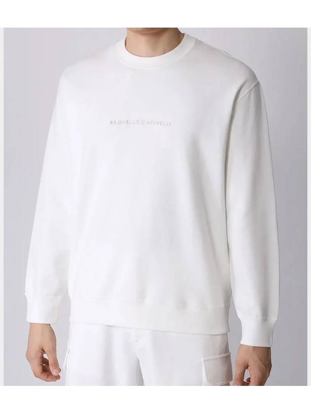 Embroidered Logo Crewneck Sweatshirt White - BRUNELLO CUCINELLI - BALAAN 3