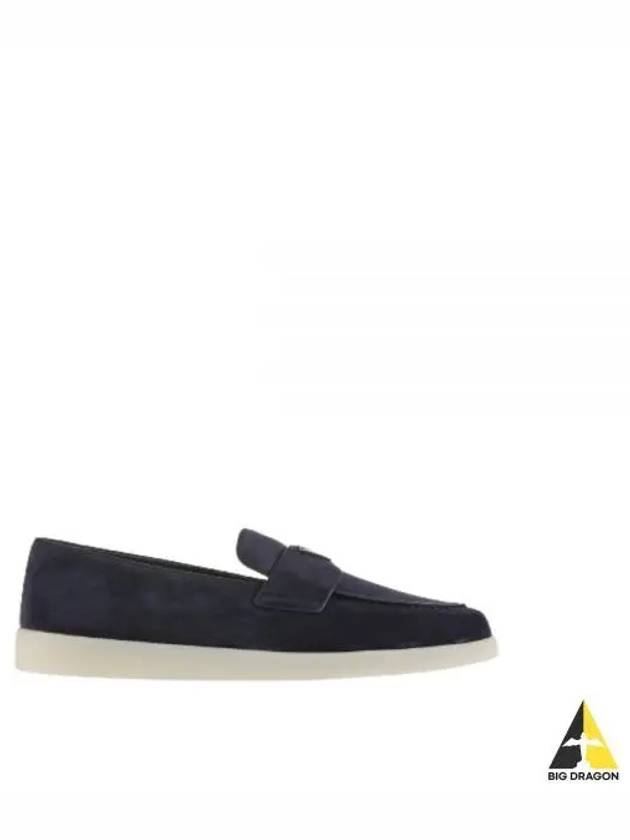 Triangle Logo Suede Loafers Navy - PRADA - BALAAN 2