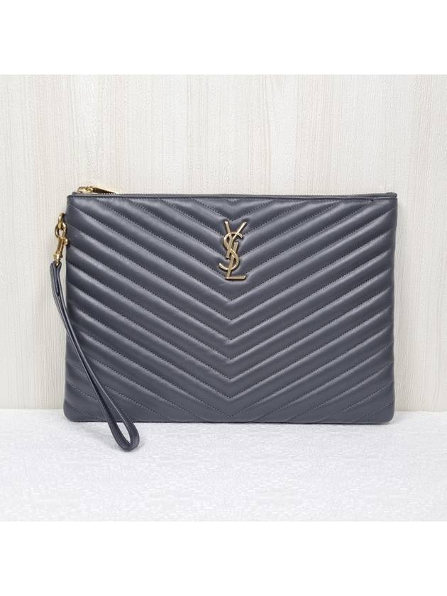 Monogram Matelasse Clutch Gray - SAINT LAURENT - BALAAN 2