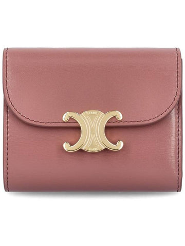 Small Flap Triomphe Shiny Calfskin Card Wallet Vintage Rose - CELINE - BALAAN 1