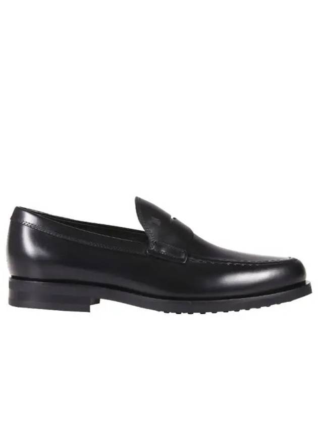 Men's Stamped Monogram Semi Glossy Leather Loafers Black - TOD'S - BALAAN 2