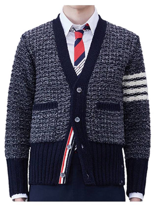 Mohair Tweed 4-Bar Classic V-neck Cardigan Navy - THOM BROWNE - BALAAN 2