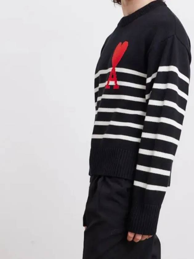 Striped Big Heart Logo Knit Top Black - AMI - BALAAN 3