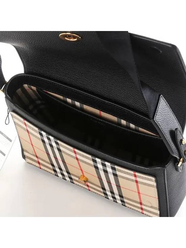 Leather and Vintage Check Note Crossbody Bag Black - BURBERRY - BALAAN 6