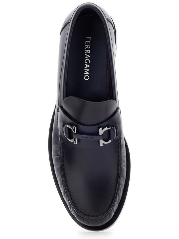 'Fort' Blue Slip-On Loafers With Gancini Detail In Brushed Leather Man - SALVATORE FERRAGAMO - BALAAN 4