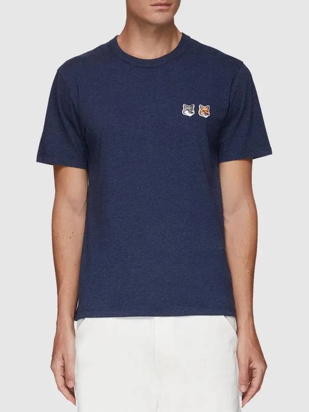 Double Fox Head Patch Classic T-Shirt Navy Melange - MAISON KITSUNE - BALAAN 2