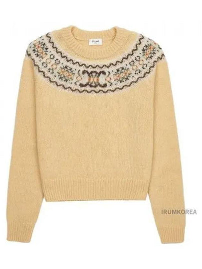 Crew Neck Triomphe Fair Isle Wool Knit Top Yellow - CELINE - BALAAN 2