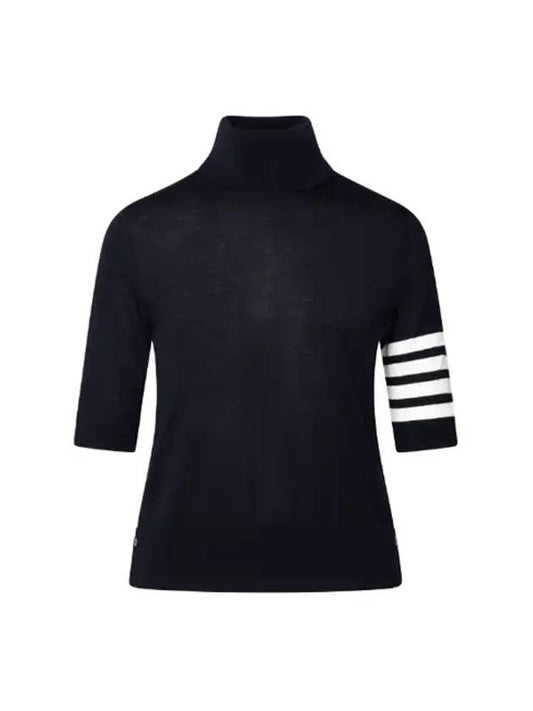 Fine Merino 4 Bar Relaxed Short Sleeve Turtleneck Navy - THOM BROWNE - BALAAN 2