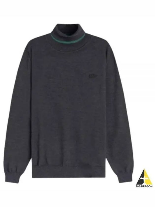 Logo Patch Merino Wool Turtleneck Black - LACOSTE - BALAAN 2