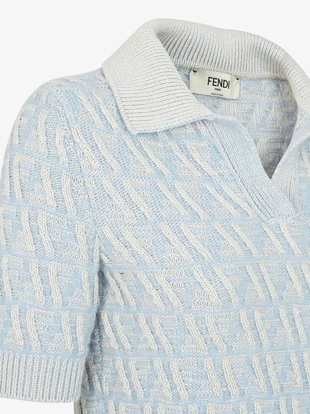 FF Wool Cashmere Polo Knit Top Light Blue - FENDI - BALAAN 5