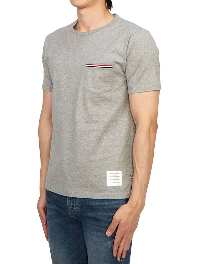 Men's Medium Weight Jersey Tipped Pocket Crewneck Short Sleeve T-Shirt Light Grey - THOM BROWNE - BALAAN 3