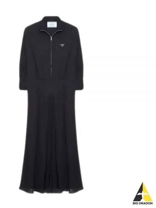 Logo Plaque Zipper Viscose Long Dress Black - PRADA - BALAAN 2