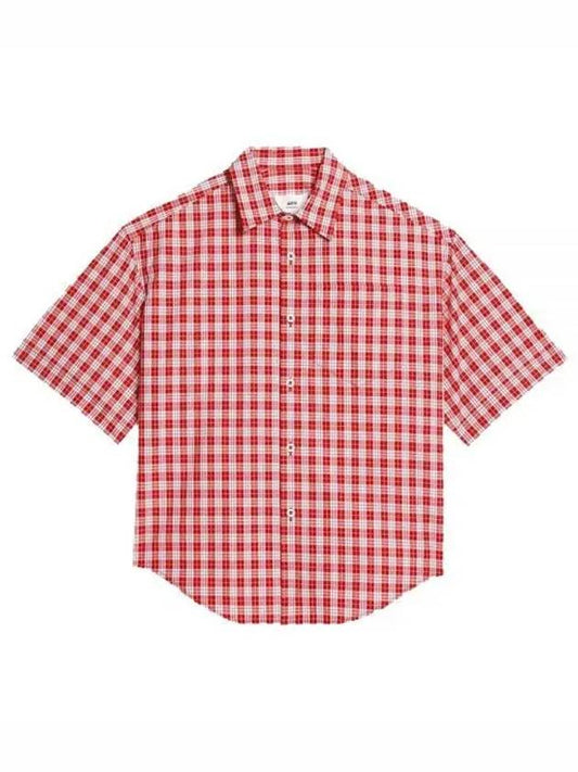 Gingham Check Short Sleeve Shirt Red - AMI - BALAAN 2