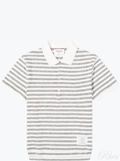 Striped Linen Polo Shirt Grey White - THOM BROWNE - BALAAN 2