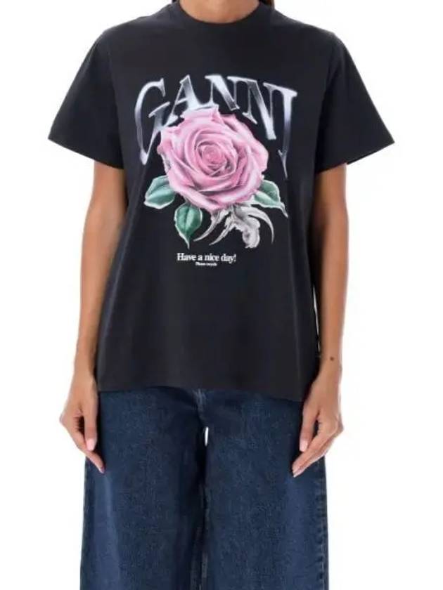 Basic Rose Relax Jersey Short Sleeve T-Shirt Black - GANNI - BALAAN 2