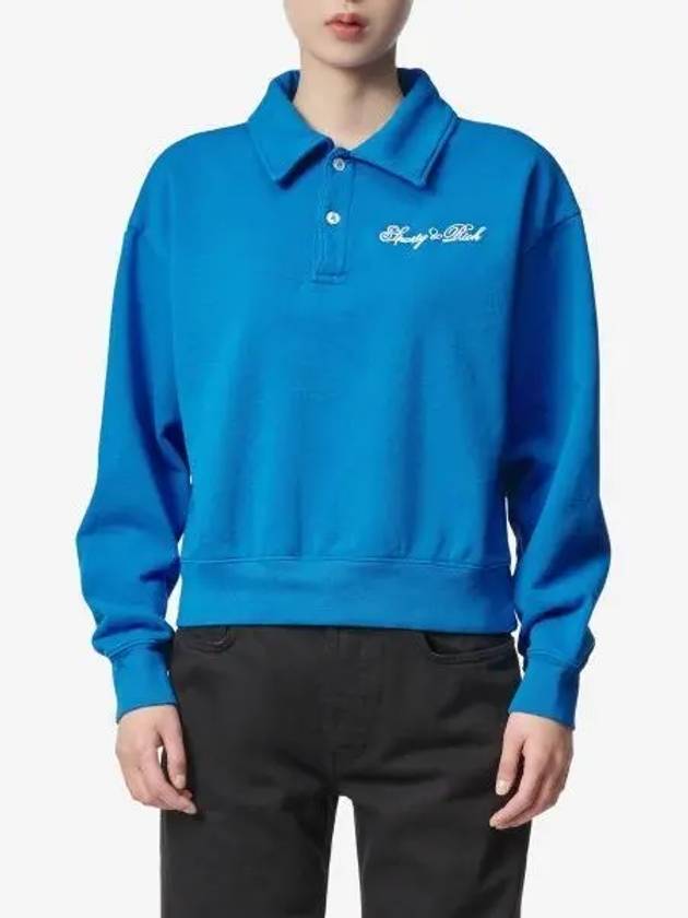 Embroidery Logo Long Sleeve Cotton Polo Shirt Blue - SPORTY & RICH - BALAAN 2