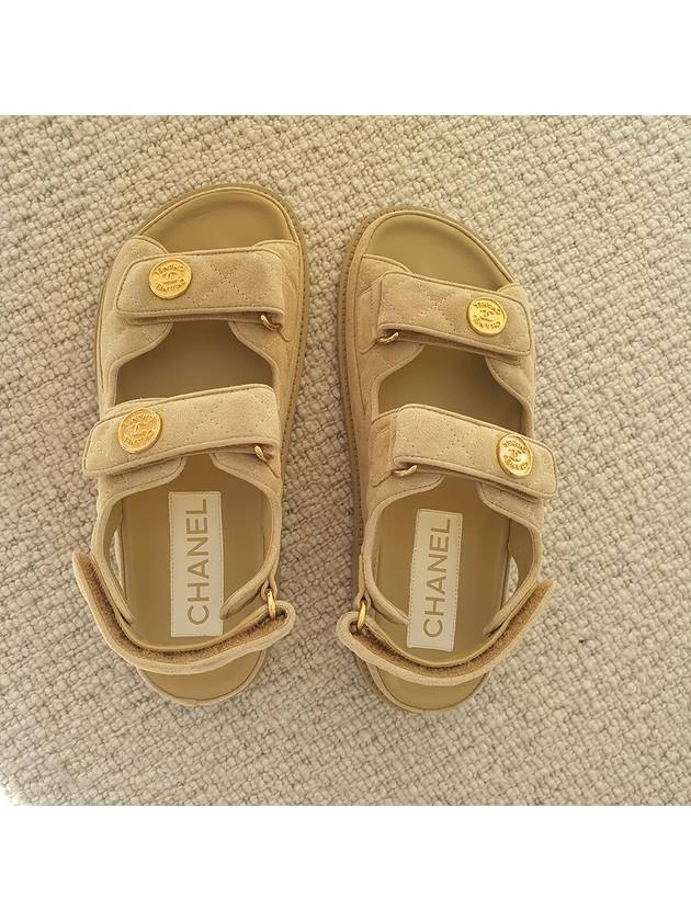 Button Logo Velvet Velcro Sandals Beige - CHANEL - BALAAN.