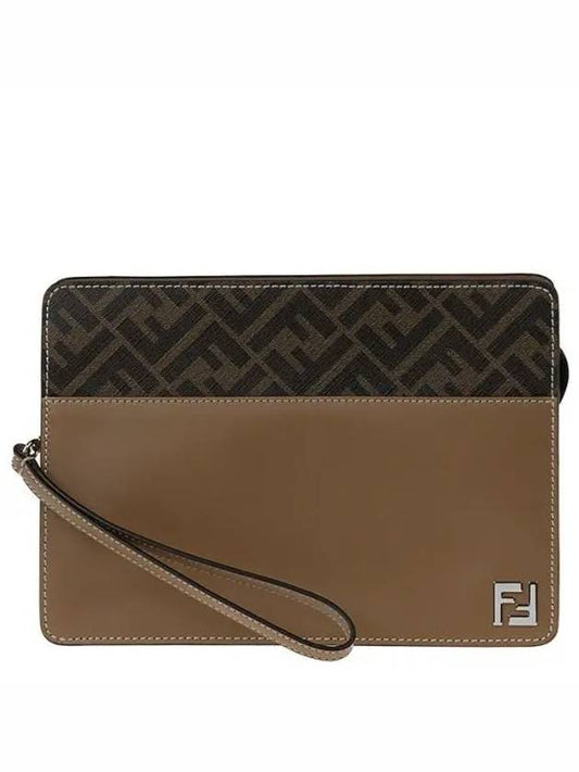 Squared FF Logo Standing Clutch Bag Beige Brown - FENDI - BALAAN 2