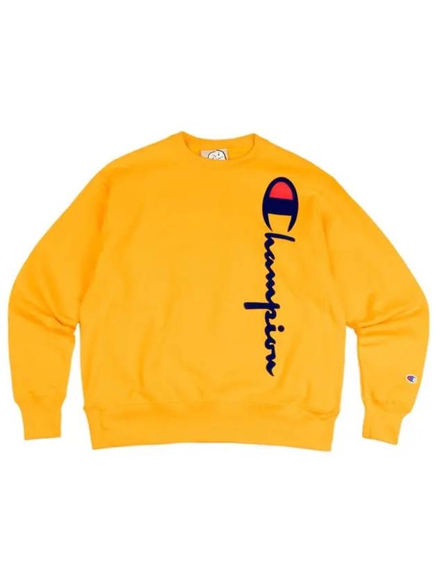 Reverse Weave Oversized Flock Script Big Logo Sweatshirt Yellow - CHAMPION - BALAAN 2