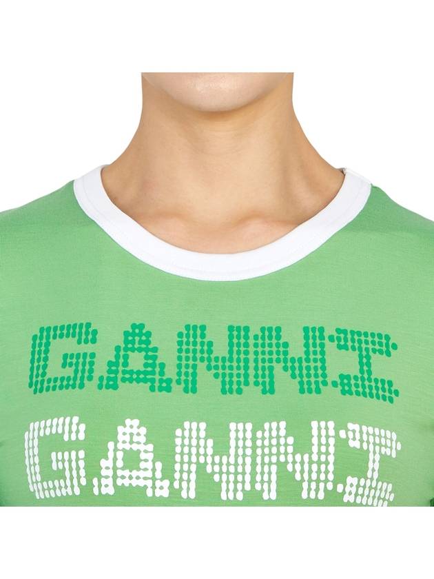 Women's Logo Fitted Short Sleeve T-Shirt Green - GANNI - BALAAN 9