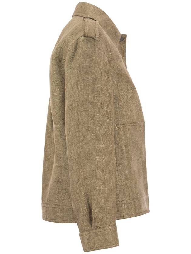 Linen Blend Shirt Jacket Beige - BRUNELLO CUCINELLI - BALAAN 4