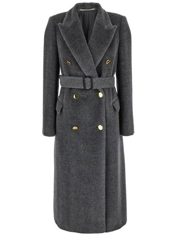 'Jole' Grey Double-Breasted Coat With Waist Belt In Alpaca Blend Woman - TAGLIATORE - BALAAN 1