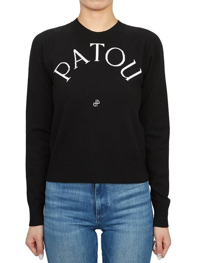 Embroidered Logo Wool Knit Top Black - PATOU - BALAAN 4