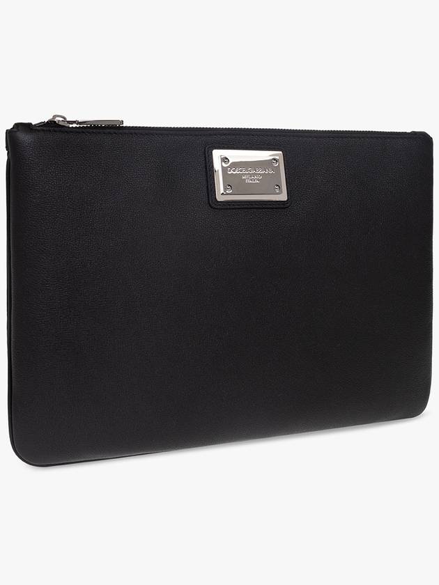 Metal Logo Grain Calfskin Clutch Bag Black - DOLCE&GABBANA - BALAAN 5