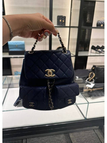 Duma Backpack Two Pocket Caviar Leather Dark Navy AS3787 - CHANEL - BALAAN 1