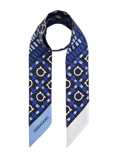 Gancini Print Mini Silk Scarf Marine Blue - SALVATORE FERRAGAMO - BALAAN 1