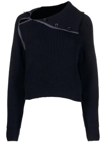 La Maille Vega Asymmetric Mock Neck Wool Knit Top Navy - JACQUEMUS - BALAAN 1