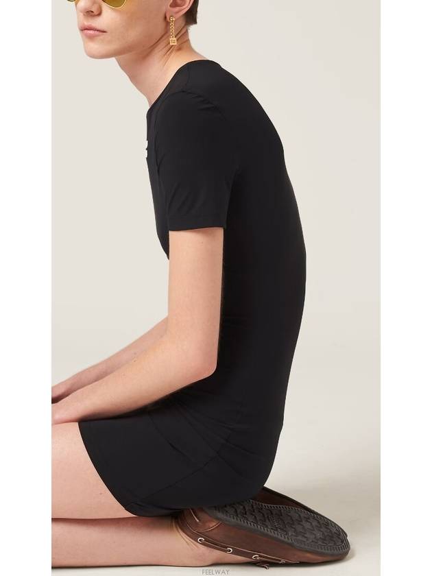 Logo Stretch Jersey Short Dress Black - MIU MIU - BALAAN 5