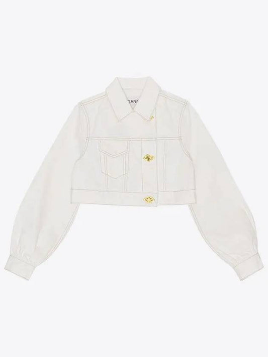 Cropped Denim Trucker Jacket White - GANNI - BALAAN 2