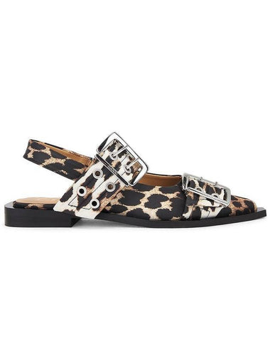 Leopard Satin Feminine Buckle Ballerina Brown - GANNI - BALAAN 1