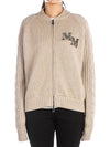 Women's Crystal Logo Wool Cashmere Zip-Up Cardigan Beige - MAX MARA - BALAAN 2