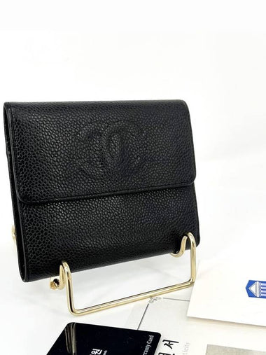 Logo caviar bifold wallet black - CHANEL - BALAAN 1