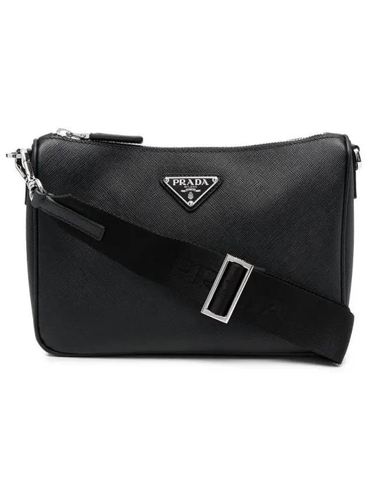triangle logo leather shoulder bag black - PRADA - BALAAN 1