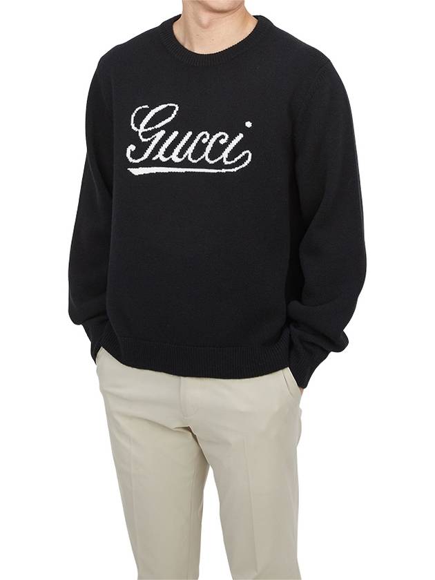 Logo Intarsia Knit Sweater Black - GUCCI - BALAAN 5