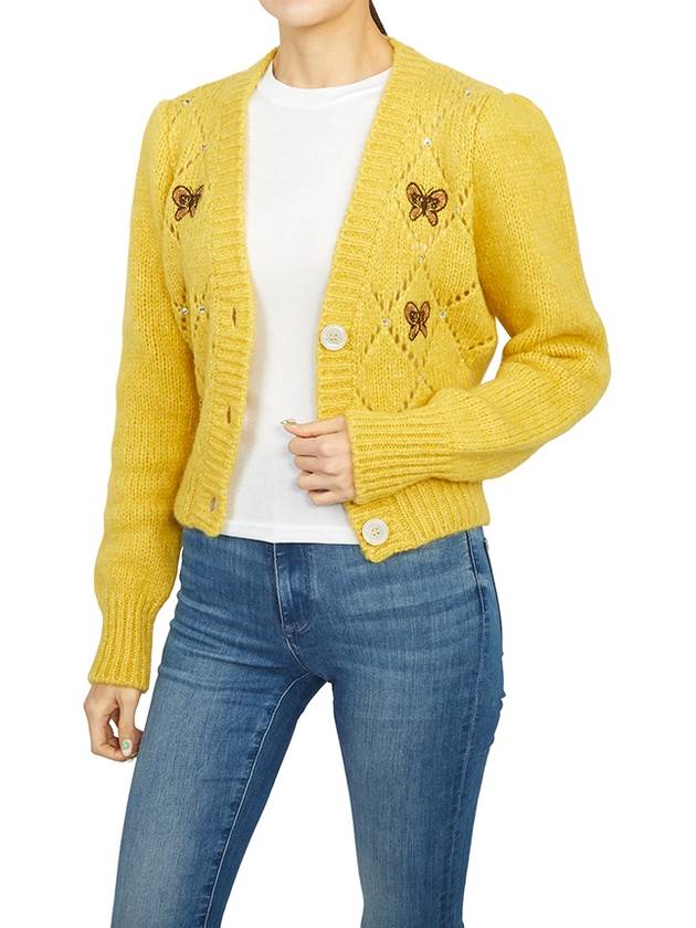 Embroidered Butterfly Pointel Alpaca Cardigan Yellow - ALESSANDRA RICH - BALAAN 6